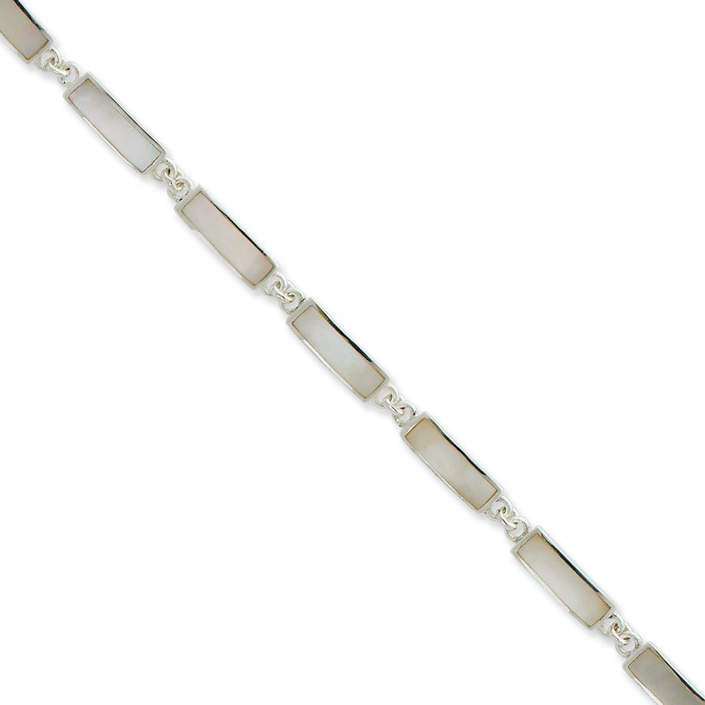 Sterling Silver Mother of Pearl Bracelet 7.5 Inches