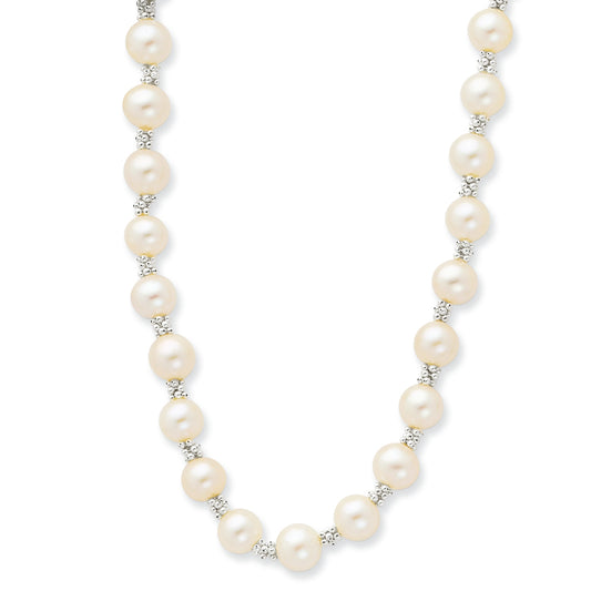 Sterling Silver White Cultured Pearl Necklace 16 Inches