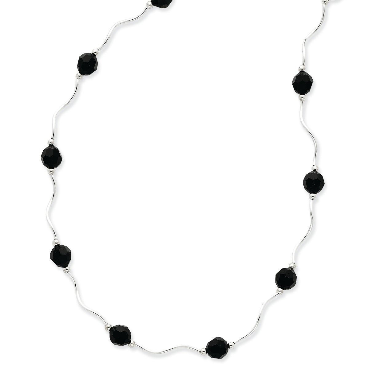 Sterling Silver Black Crystal Necklace 16 Inches