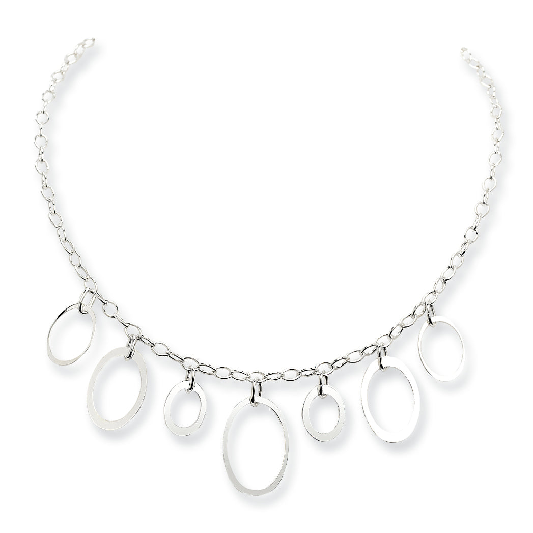 Sterling Silver Circle Link Fancy Necklace 16 Inches
