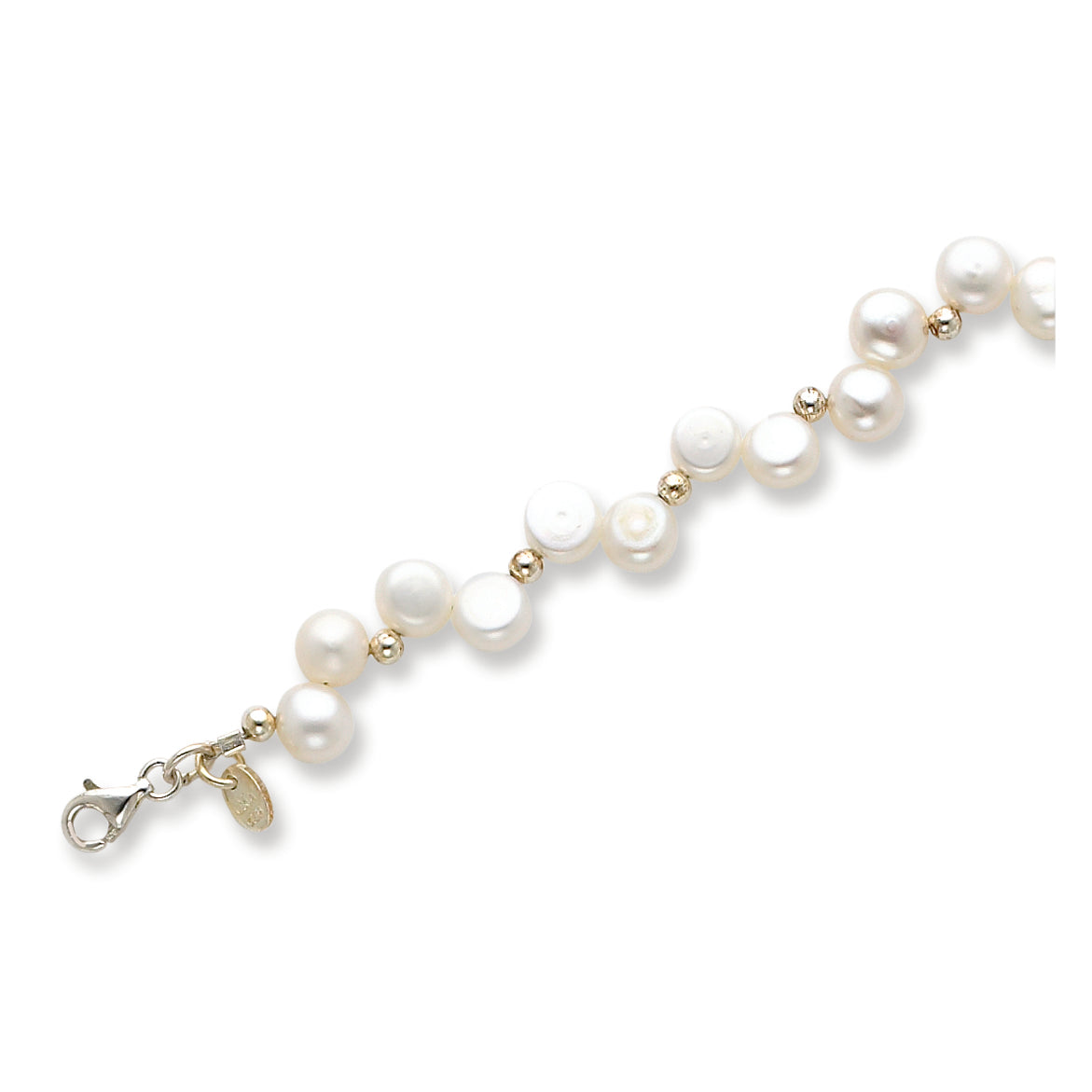 Sterling Silver Freshwater Cultured Button Pearl 7.5in Bracelet
