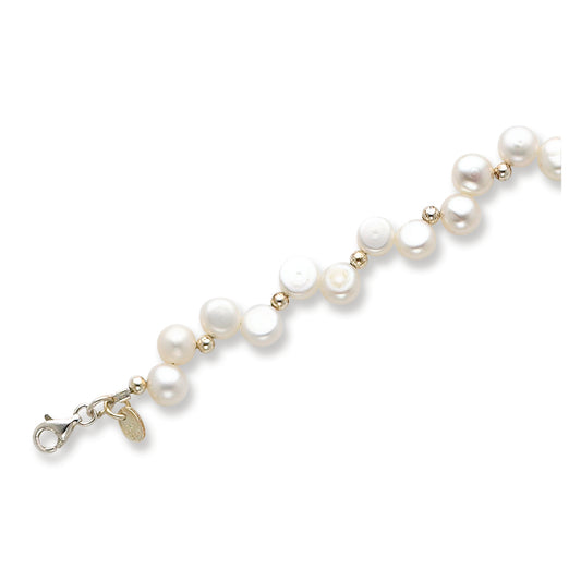 Sterling Silver Freshwater Cultured Button Pearl 7.5in Bracelet