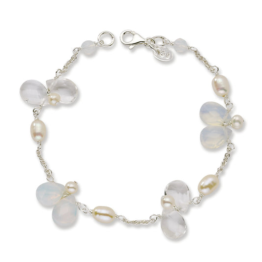 Sterling Silver FW Cultured Pearl/Clear & Opalite Crystral 7.5in Bracelet