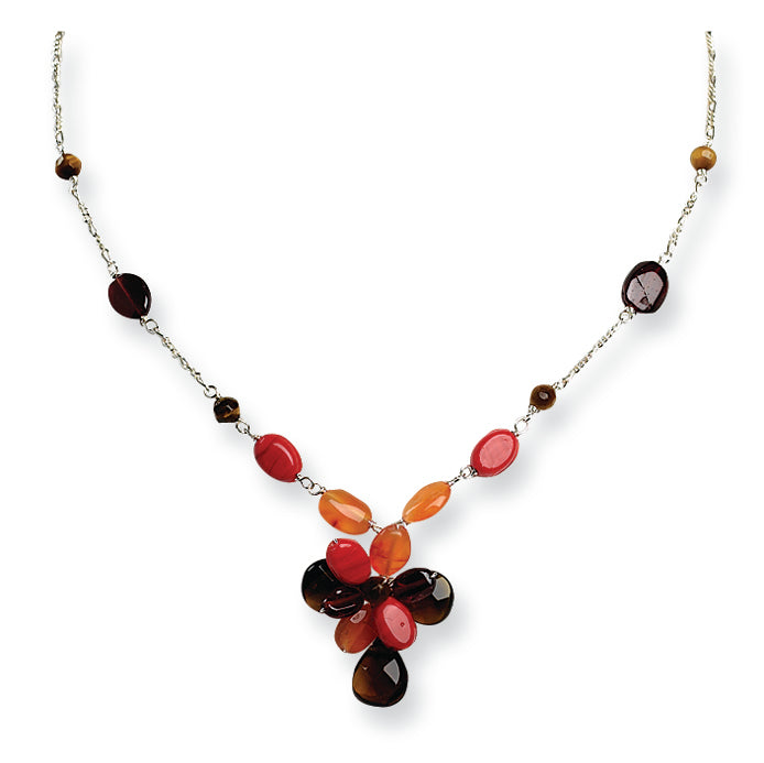 Sterling Silver Carnelian/Tiger Eye/Smoky Quartz/Agate Necklace