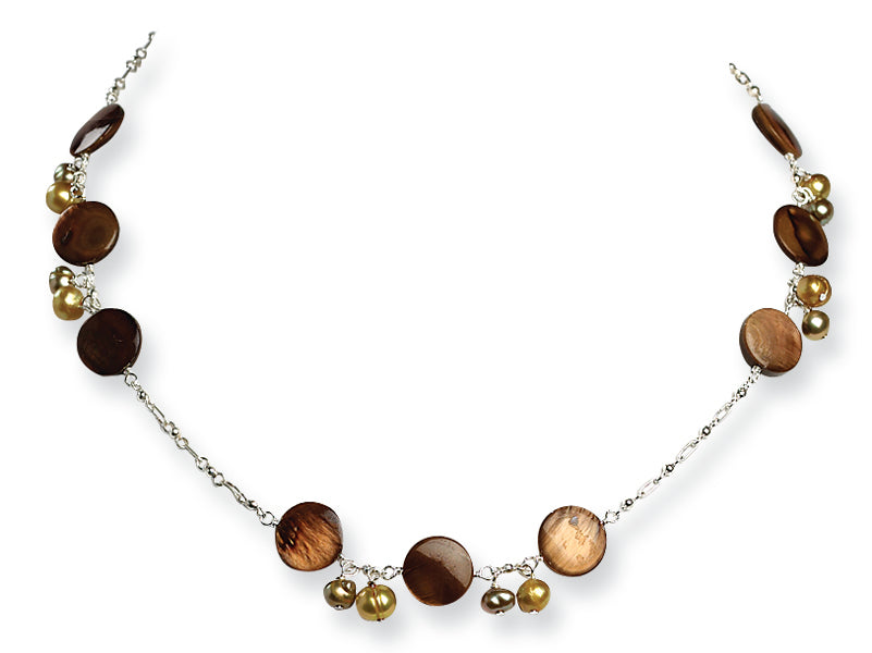 Sterling Silver Golden Cultured Pearls & Mother of Pearl Necklace