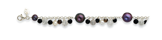 Sterling Silver Crystals/FW Cultured Peacock & White Pearl Bracelet