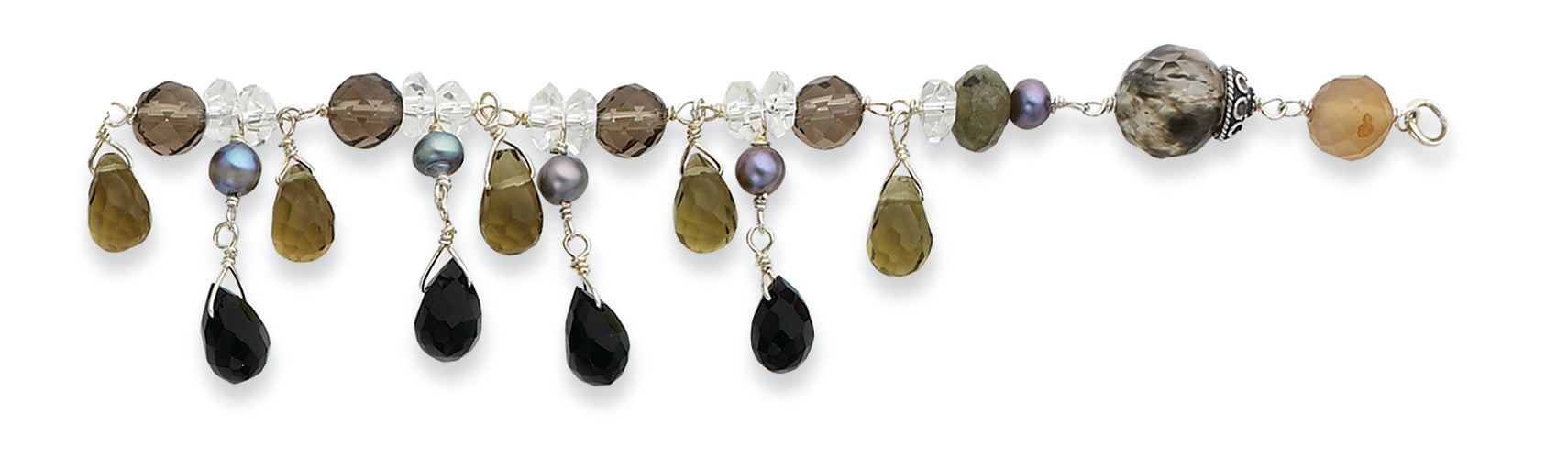 Sterling Silver Crystals/Goldstone/Freshwater Cultured Pearl Bracelet