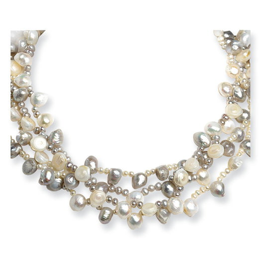Sterling Silver Freshwater Cultured Grey & White Baroque Pearl Necklace