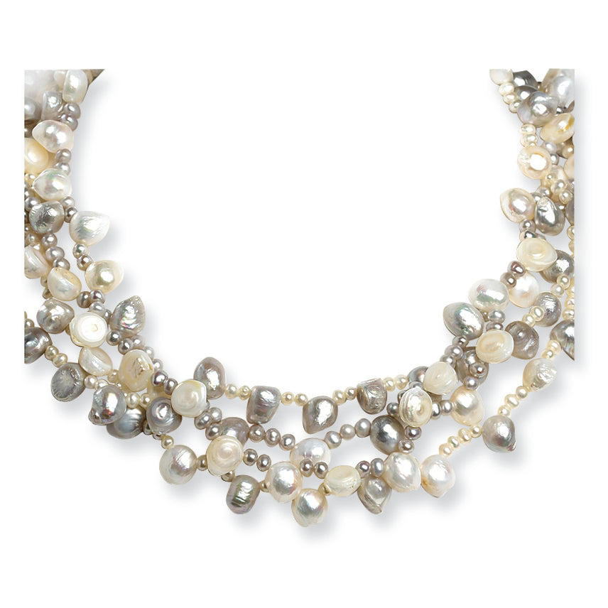 Sterling Silver Freshwater Cultured Grey & White Baroque Pearl Necklace