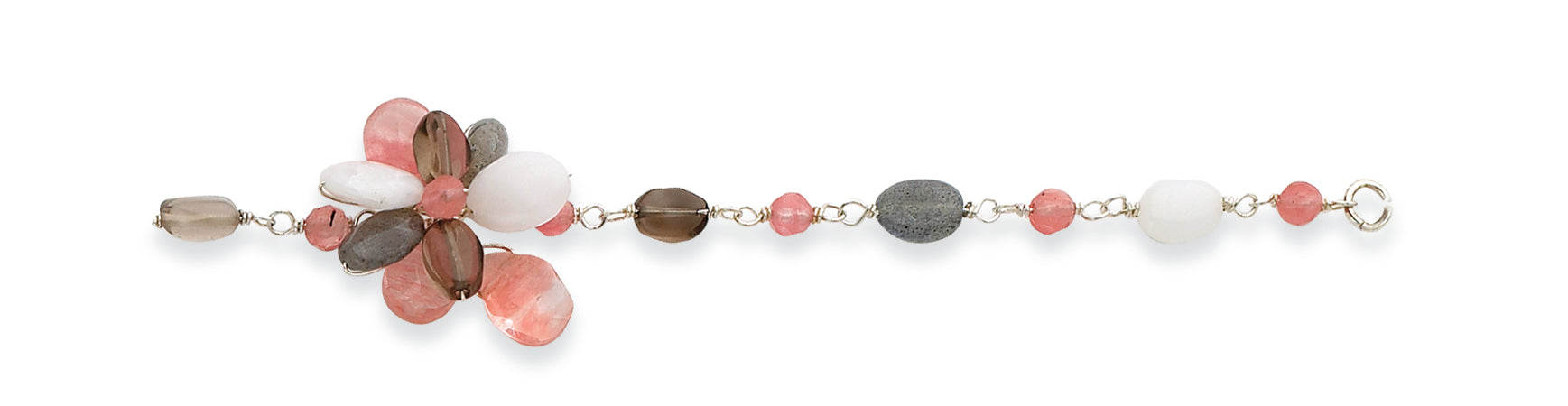 Sterling Silver Labradorite/Cherry, Smokey & Rock Quartz Bracelet"