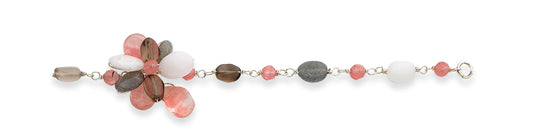 Sterling Silver Labradorite/Cherry, Smokey & Rock Quartz Bracelet"