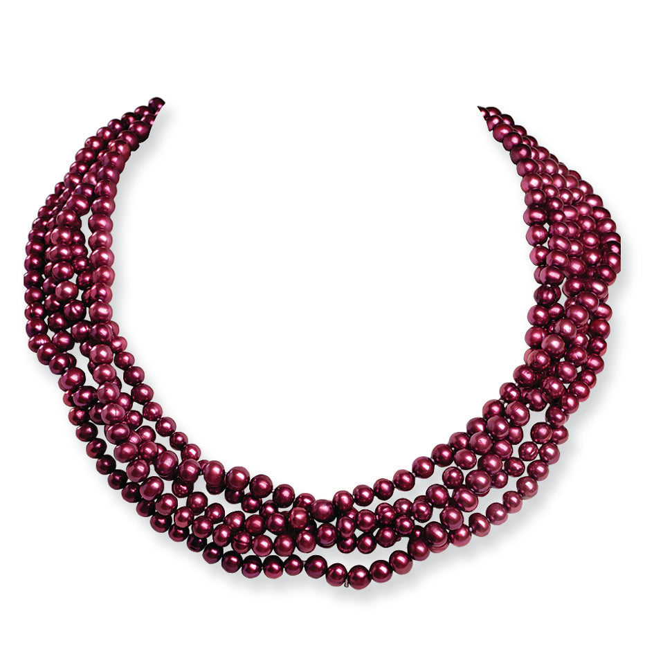 5.5-6mm Cultured Magenta Pearls 100inch Knotted Strand Necklace