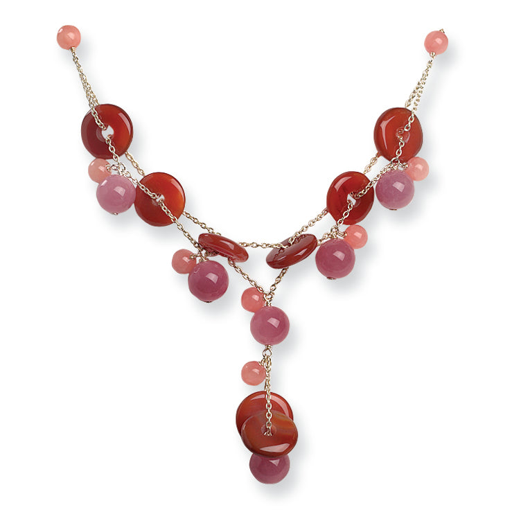 Sterling Silver Cherry Quartz and Carnelian Necklace