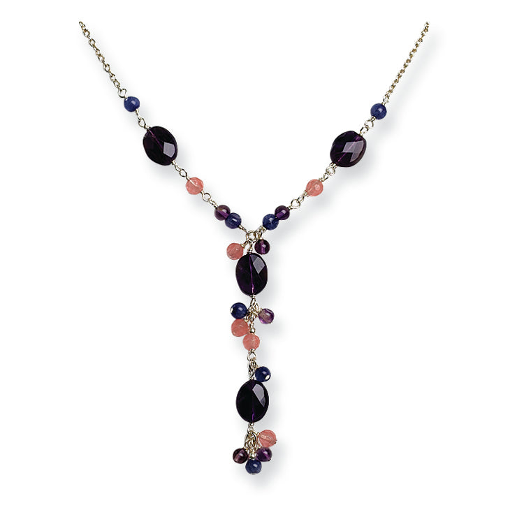 Sterling Silver Amethyst & Blue/Cherry Quartz Necklace