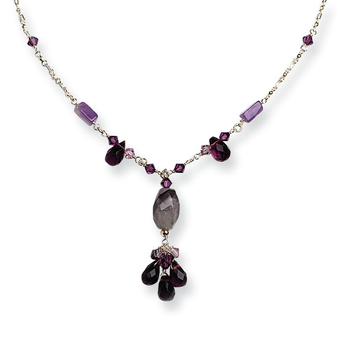 Sterling Silver Amethyst/Prehnite/Lavender & Green Quartz Necklace
