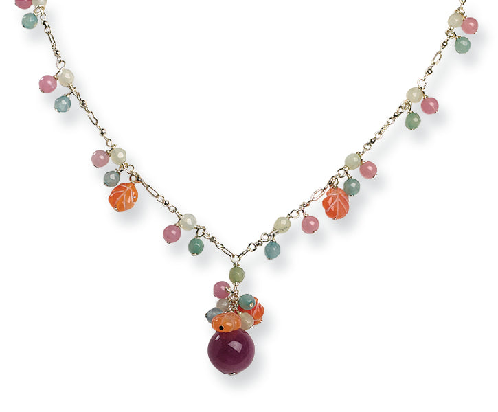 Sterling Silver Lav. Agate/Carnelian/Green Quartz/Amazonite Necklace