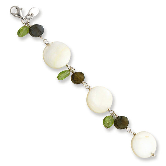 Sterling Silver Labradorite/Peridot/Mother of Pearl Bracelet