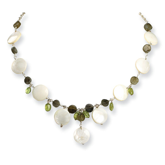 Sterling Silver Labradorite/Peridot/Mother of Pearl Necklace