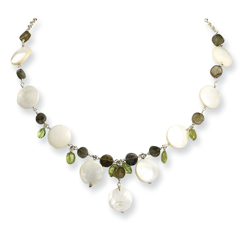 Sterling Silver Labradorite/Peridot/Mother of Pearl Necklace
