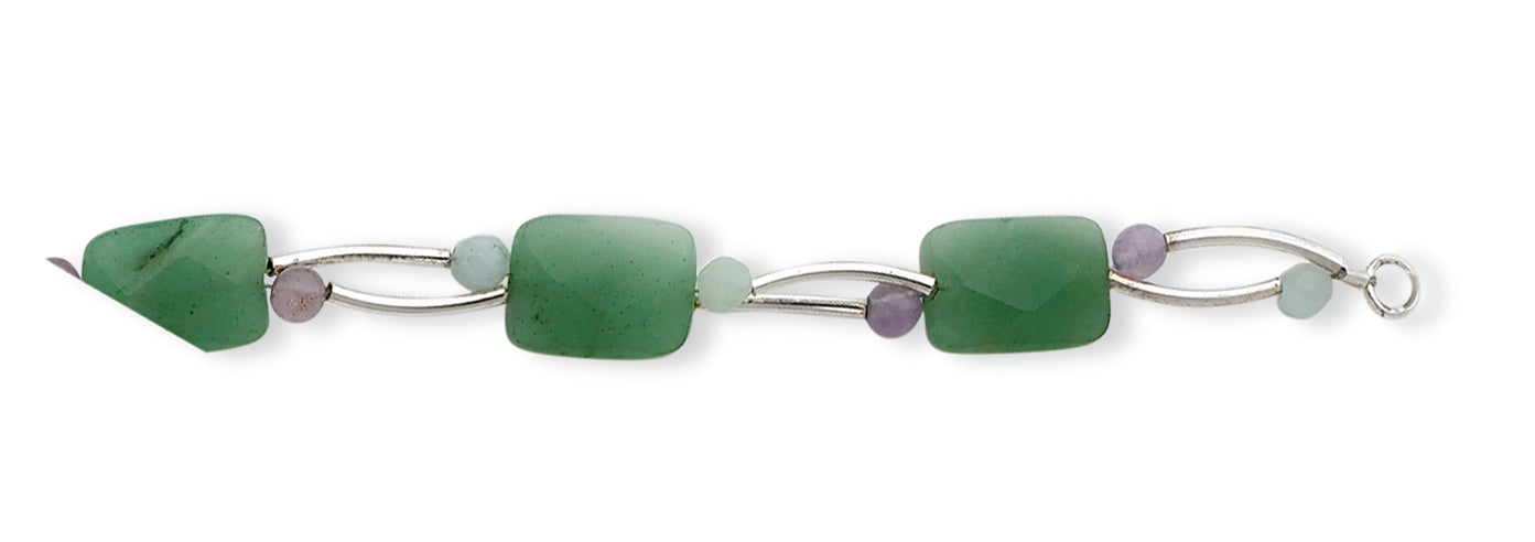 Sterling Silver Aventurine/Amazonite & Amethyst Bracelet