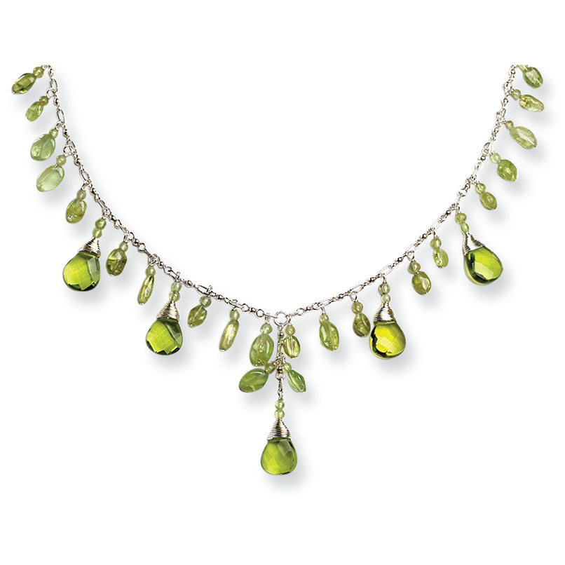 Sterling Silver Green Crystal & Peridot Drop Necklace