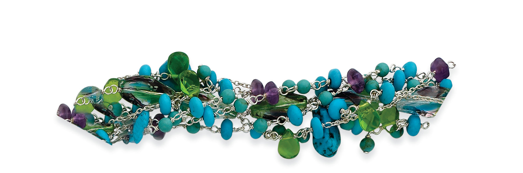 Sterling Silver Howlite/Turquoise/Amethyst/Crystal/Fluorite Bracelet