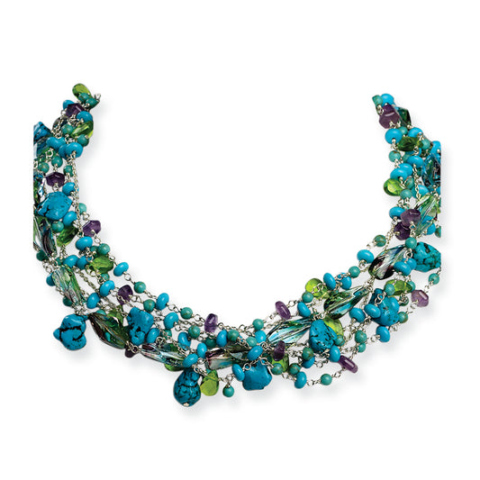 Sterling Silver Howlite/Turquoise/Amethyst/Crystal/Fluorite Necklace