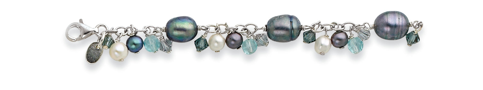 Sterling Silver Blue Azore Crystal /Freshwater Cultured Pearl Bracelet