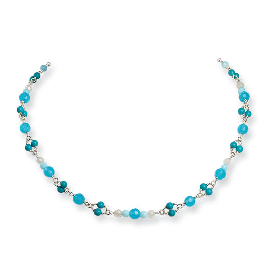 Sterling Silver Howlite/Blue Quartz/White Jade Necklace