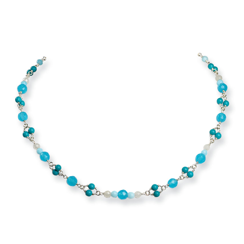 Sterling Silver Howlite/Blue Quartz/White Jade Necklace