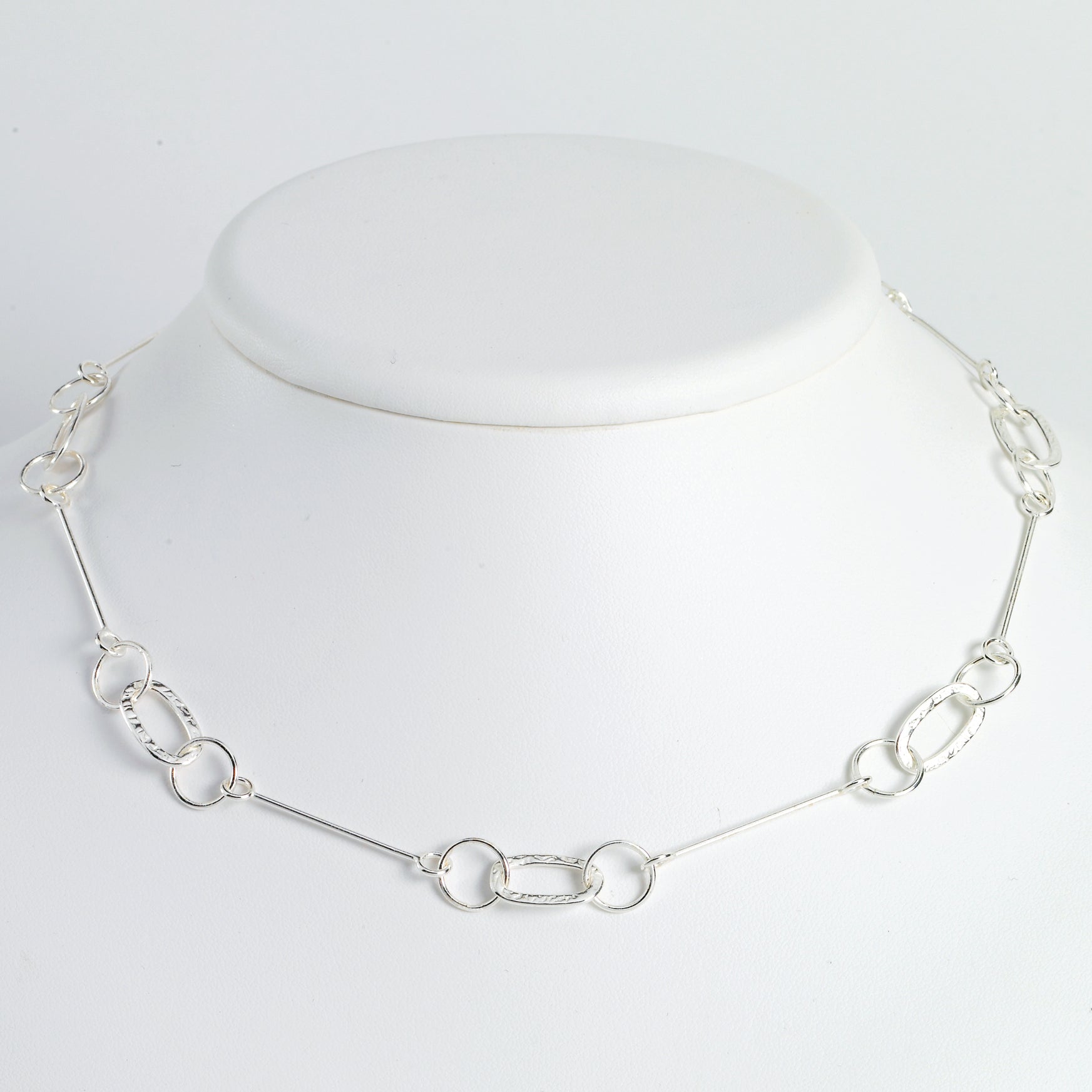 Sterling Silver Oval, Circle & Bar Necklace 18 Inches