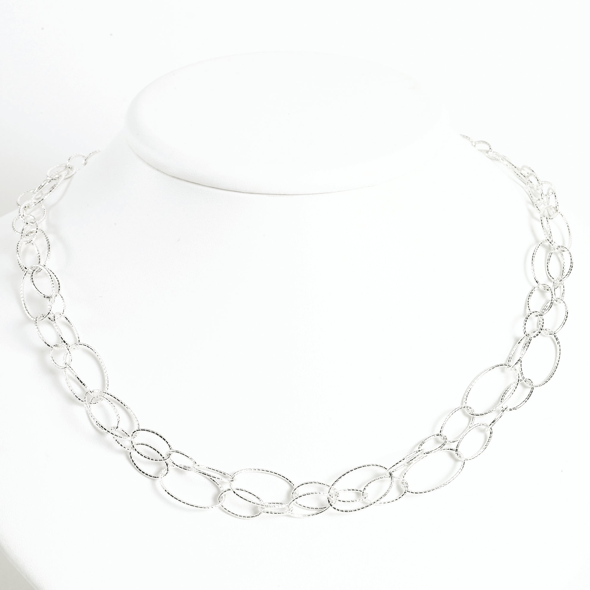 Sterling Silver Fancy Oval Link Necklace 18 Inches