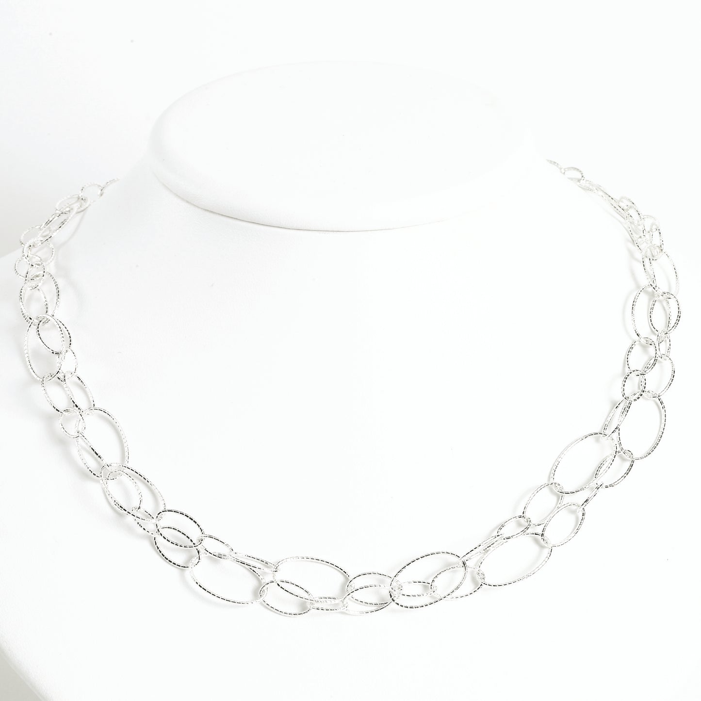 Sterling Silver Fancy Oval Link Necklace 24 Inches