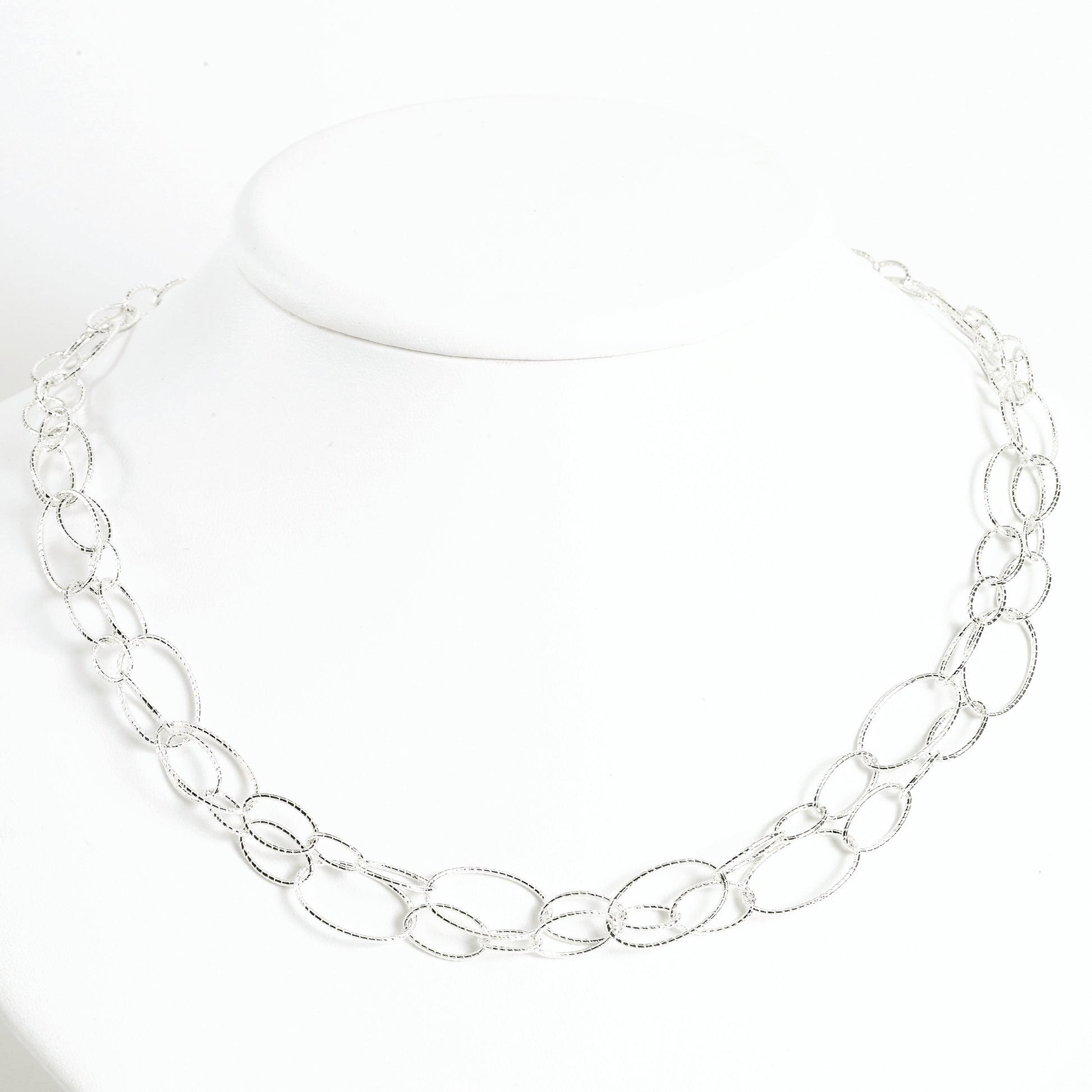 Sterling Silver Fancy Oval Link Necklace 42 Inches