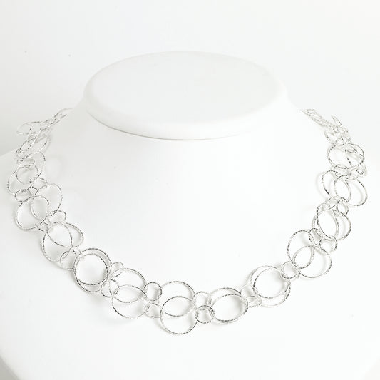 Sterling Silver Fancy Round Link Necklace 18 Inches