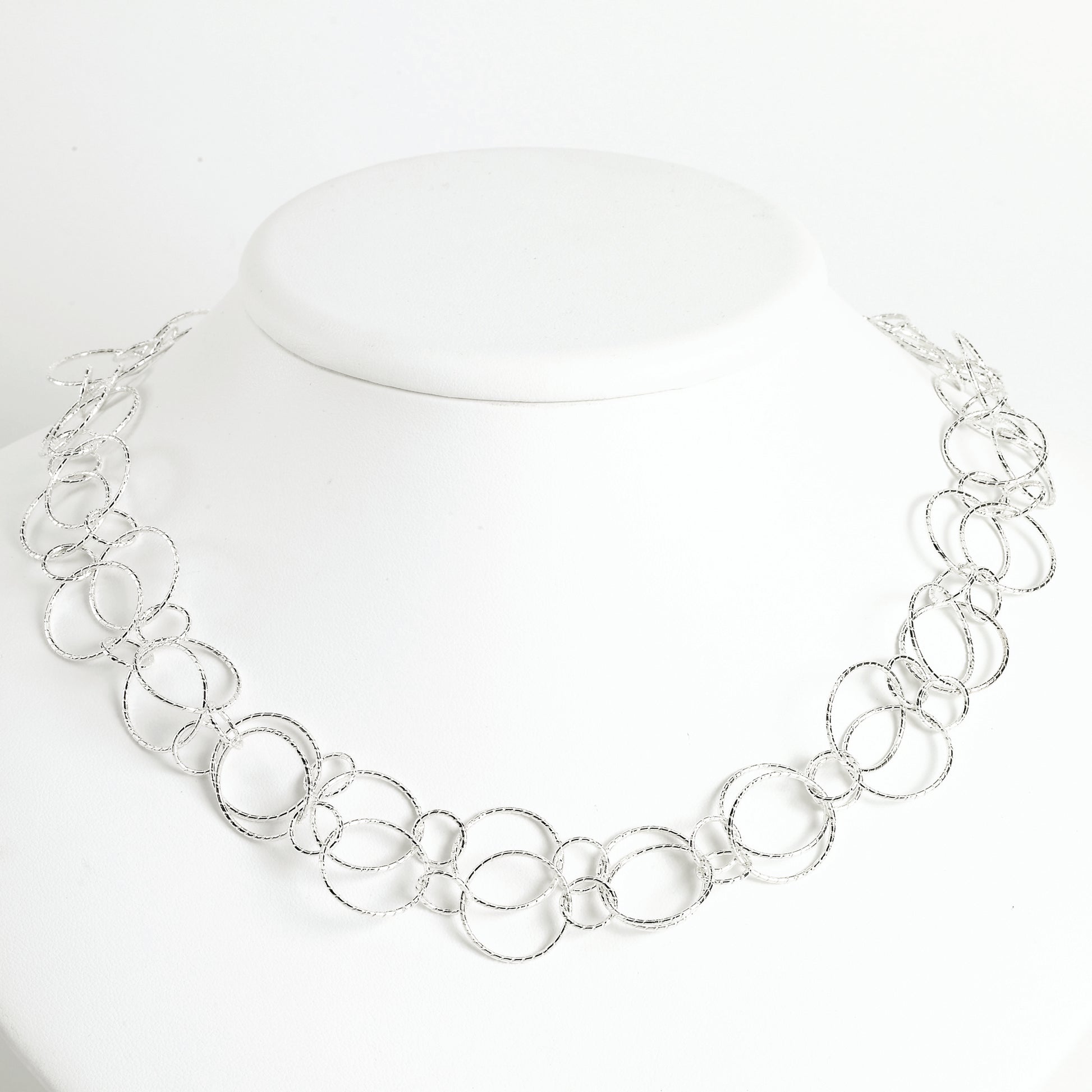 Sterling Silver Fancy Round Link Necklace 42 Inches