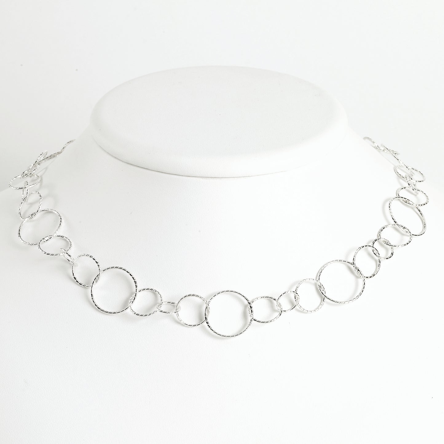 Sterling Silver Fancy Round Link Necklace 24 Inches