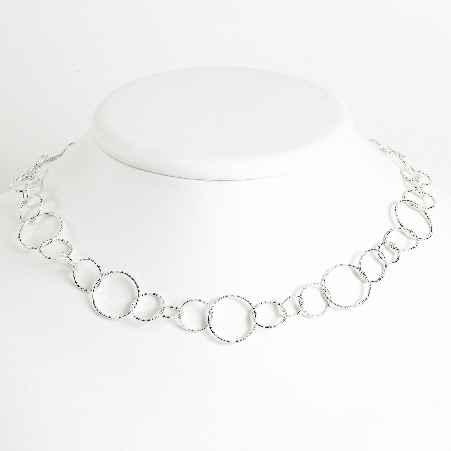 Sterling Silver Fancy Round Link Necklace 42 Inches