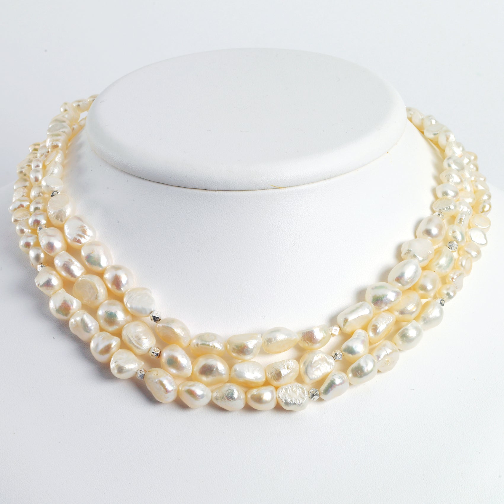 Sterling Silver 3-Strand Freshwater Cultured Pearl Necklace