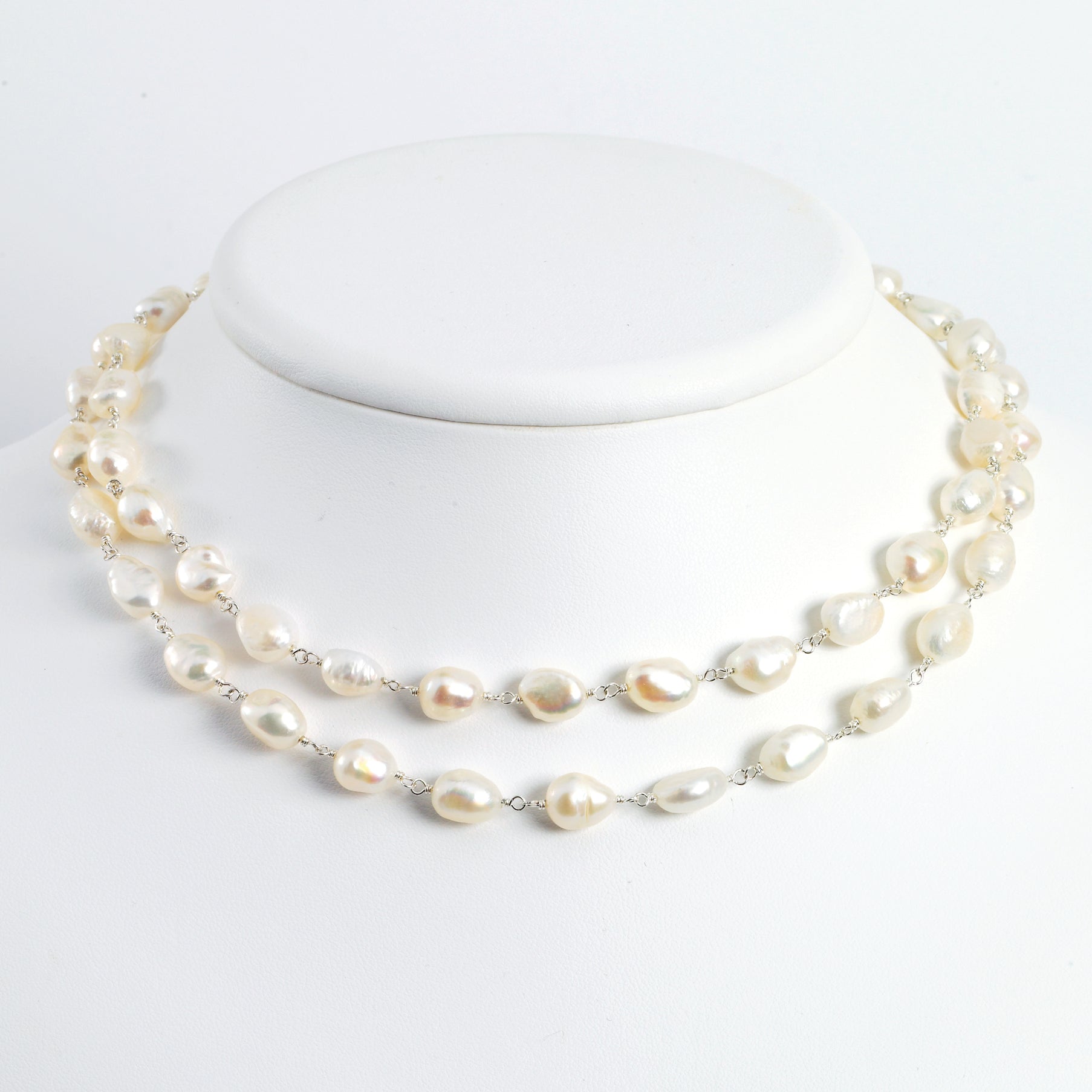 Sterling Silver Double Strand Freshwater Cultured Pearl 17in Necklace