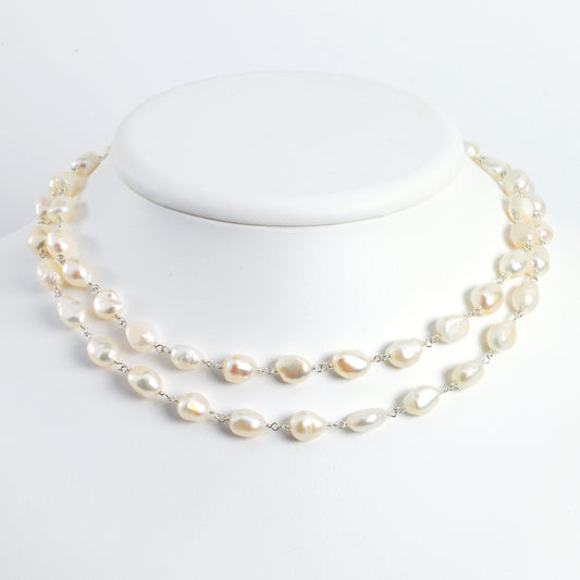 Sterling Silver Double Strand Freshwater Cultured Pearl 17in Necklace