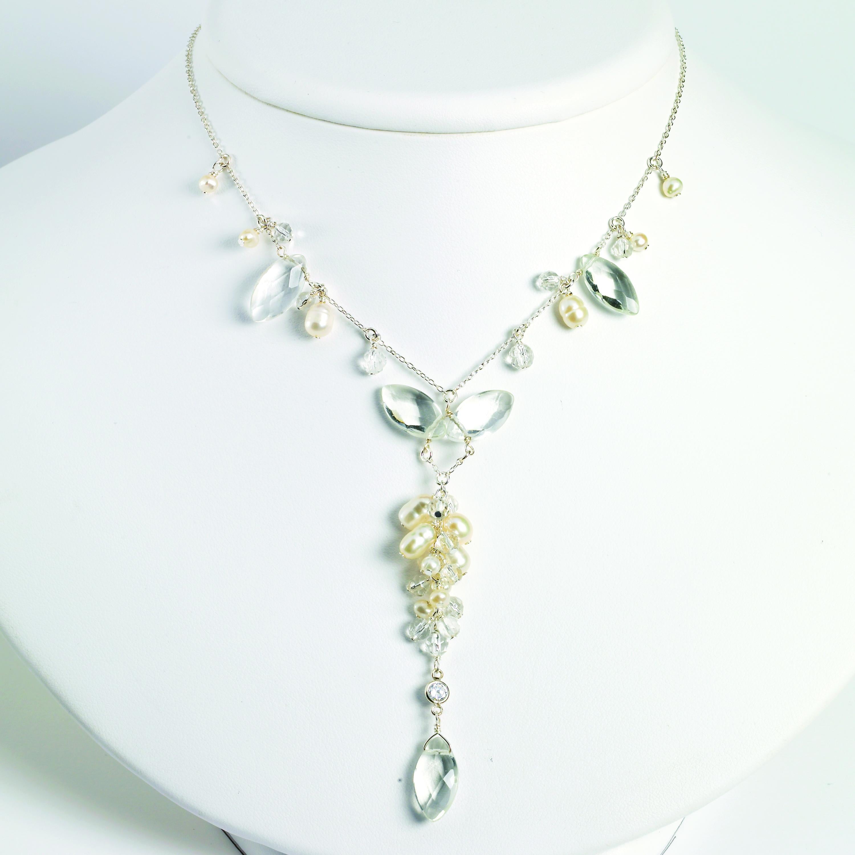 Sterling Silver Freshwater Cultured Pearl/Rock Qtz/Crystal 16in Necklace