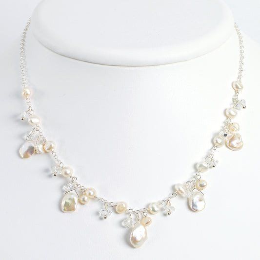 Sterling Silver Freshwater Cultured Pearl/Rock Quartz 16in Necklace