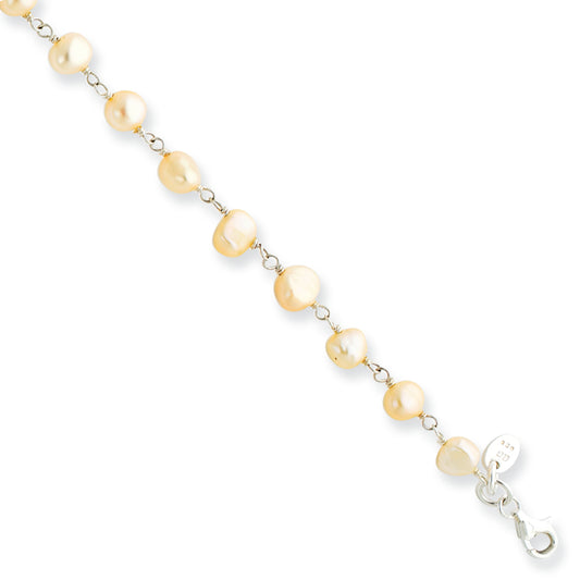 Sterling Silver Freshwater Cultured Peach Pearl Bracelet