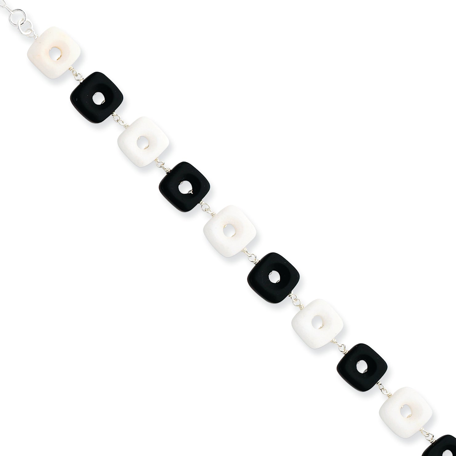 Sterling Silver Black Agate & White Jade Bracelet