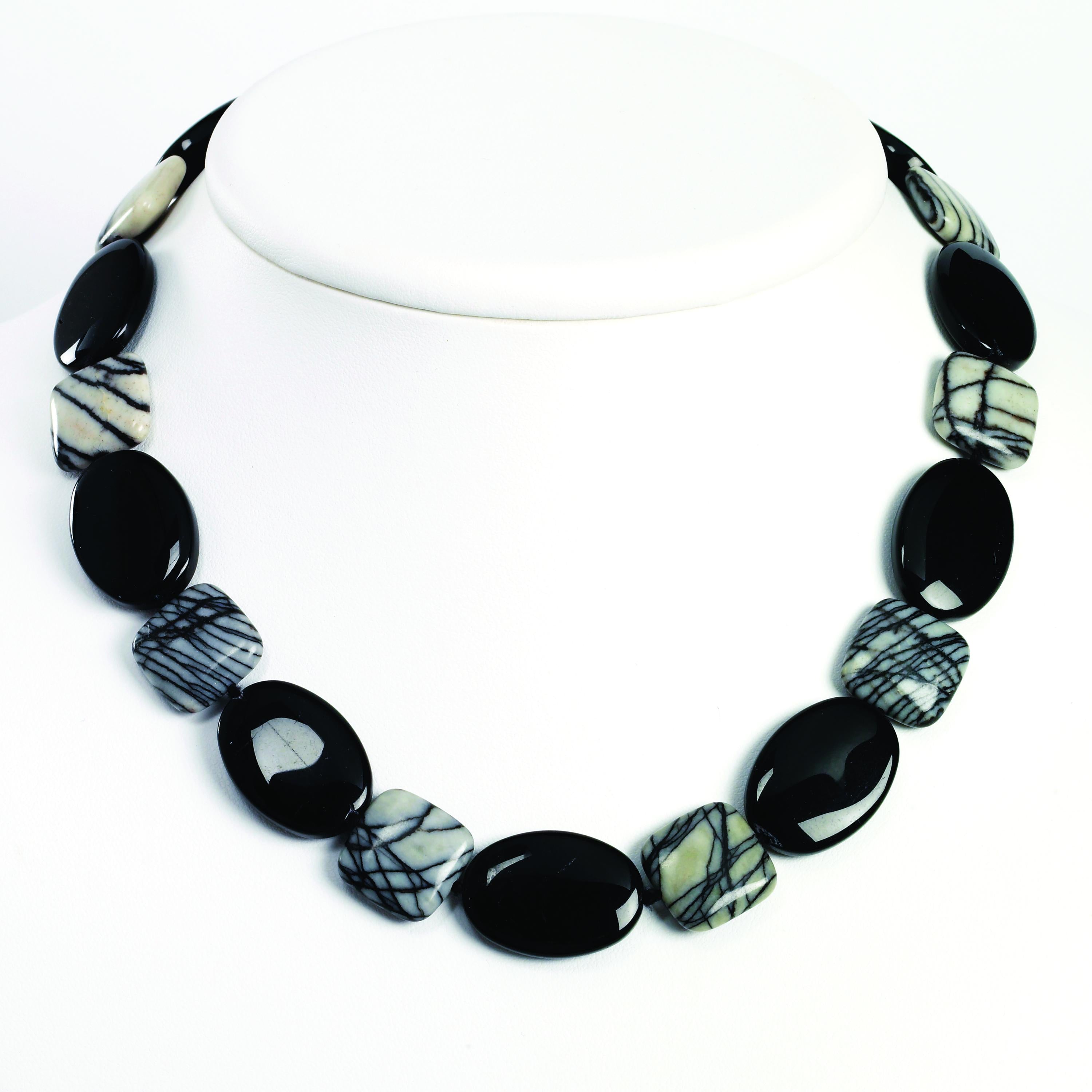 Sterling Silver Black Agate & Zebra Jasper Necklace