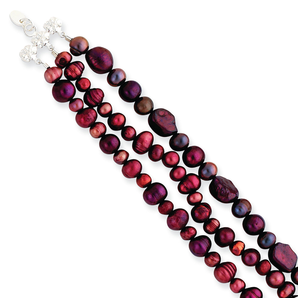 Sterling Silver Dk Purple/Grey/Purple/Red FW Cultured Pearl Bracelet