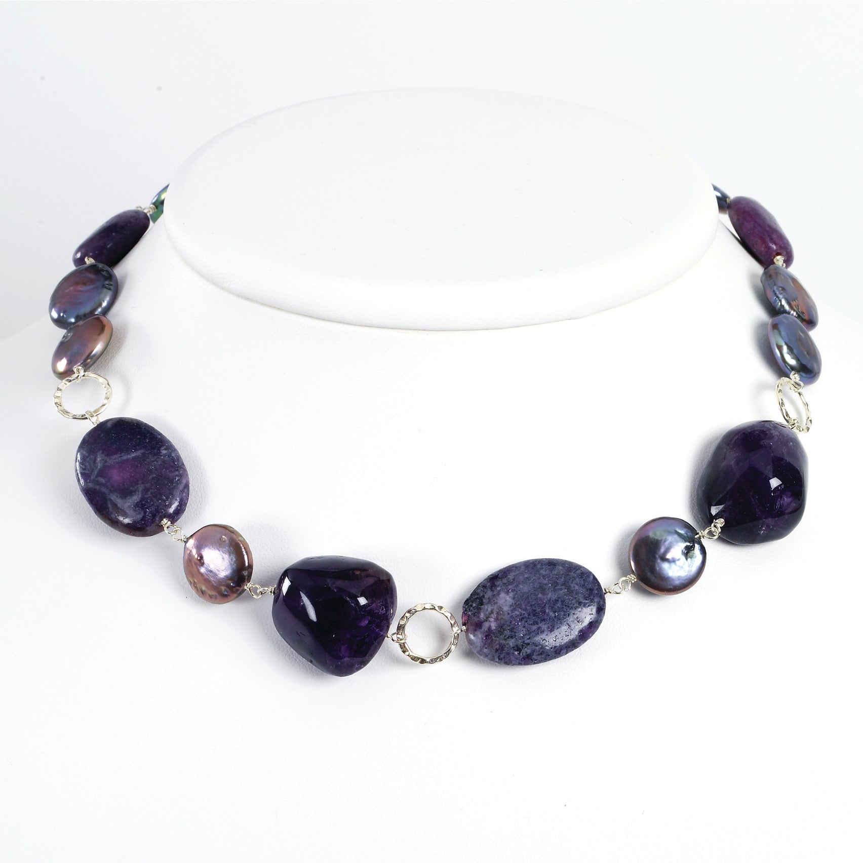 Sterling Silver Amethyst/Charoite/Purple FW Cultured Pearl Necklace