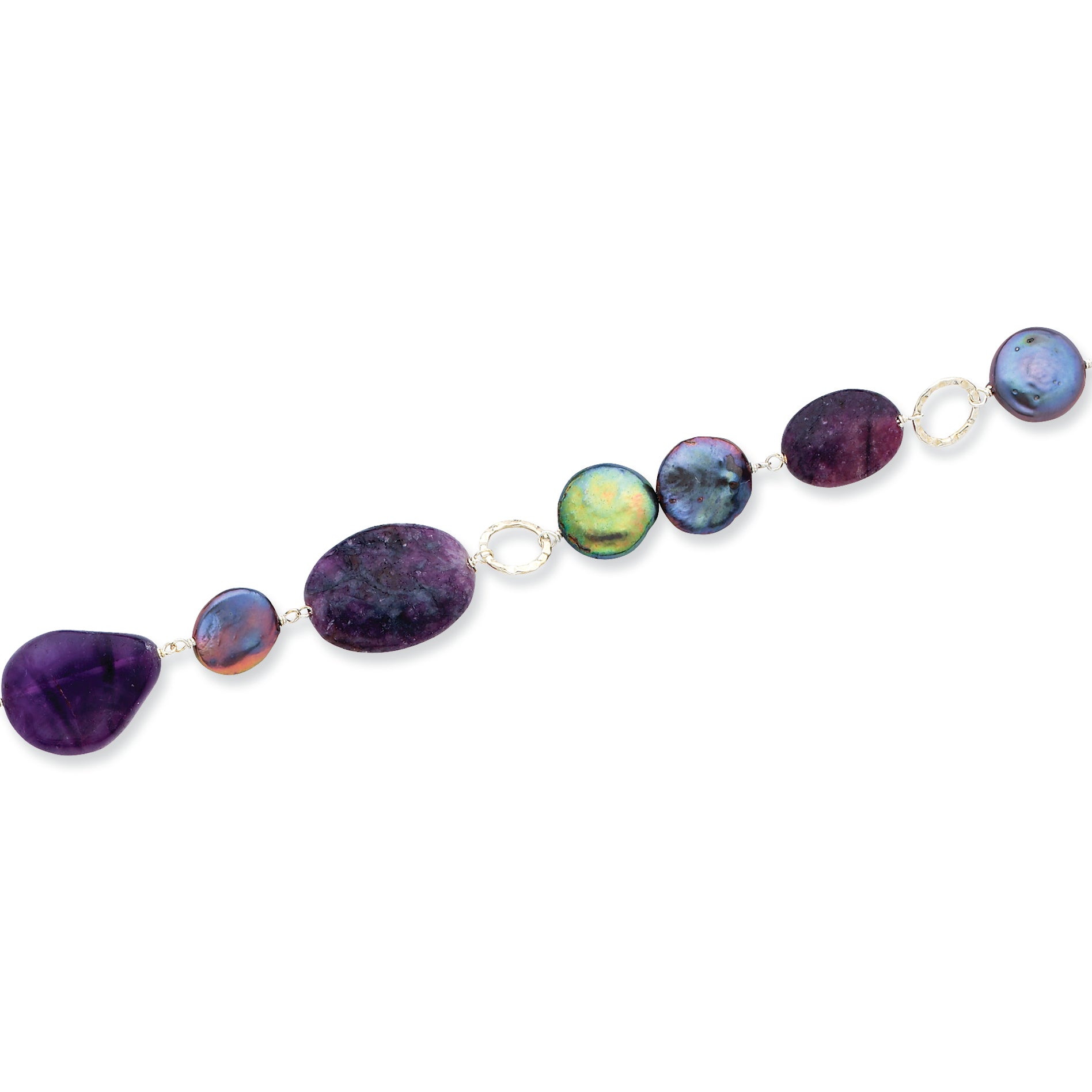 Sterling Silver Amethyst/Charoite/Purple FW Cultured Pearl Bracelet