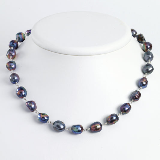 Sterling Silver Freshwater Cultured Peacock Pearl Necklace